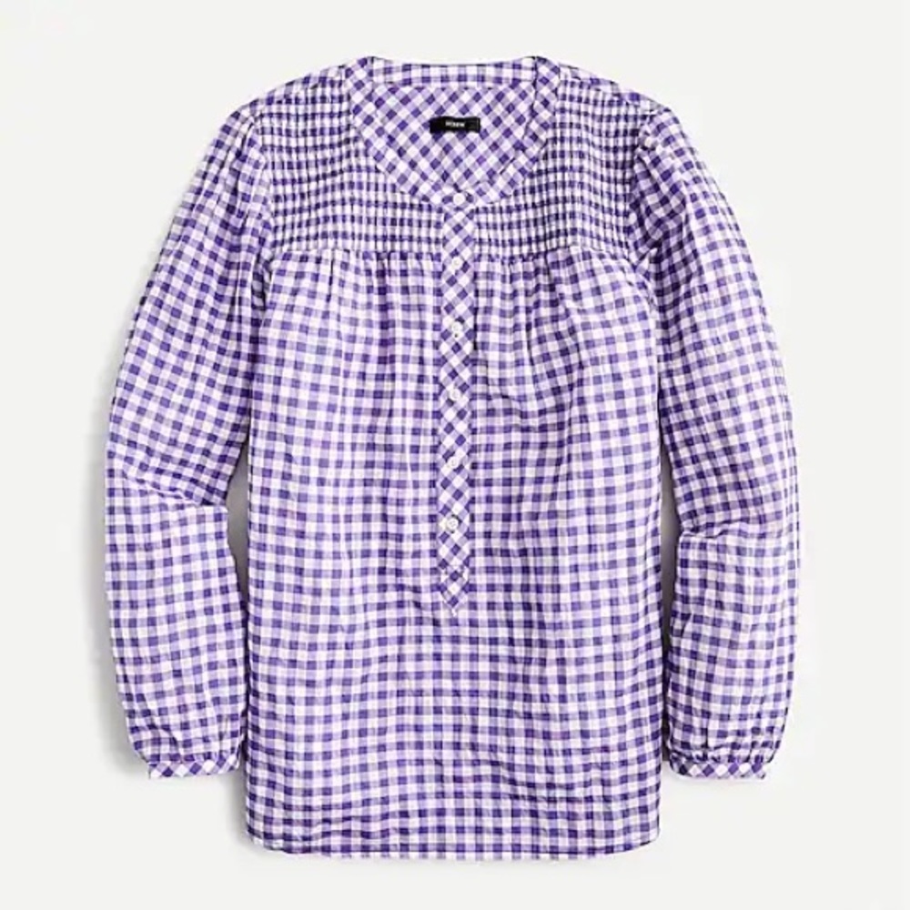 NWT J. Crew • Smocked popover in crinkle gingham